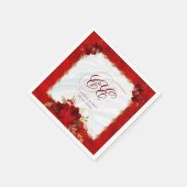 Elegant Wedding Monogram Red Gold Floral Serviette (Ecke)