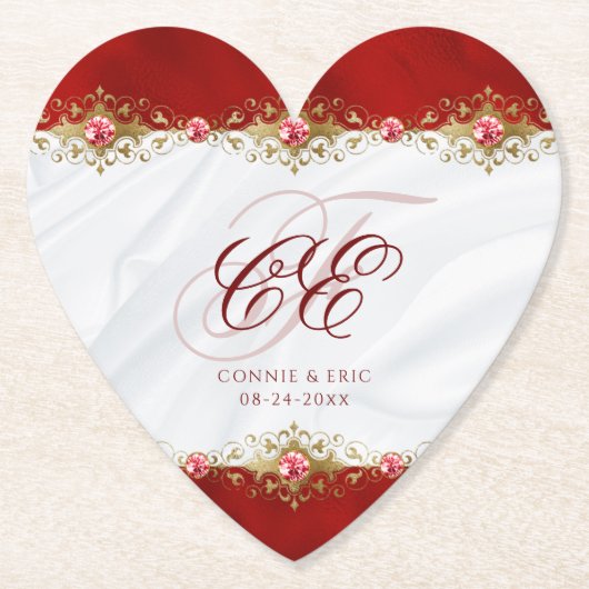 Elegant Wedding Monogram Red Gold Floral Untersetzer (Vorderseite)