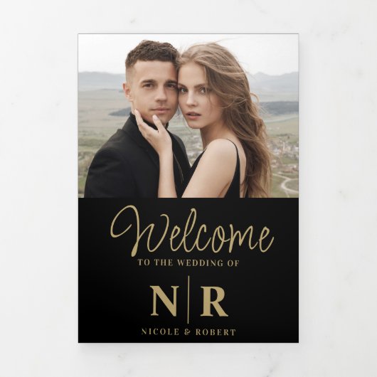 Elegant Wedding Monogram Tri-Fold Wedding Program Dreifach Gefaltete Urlaubskarte (Cover)