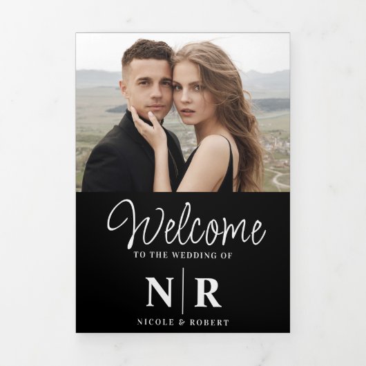 Elegant Wedding Monogram Tri-Fold Wedding Program Dreifach Gefaltete Urlaubskarte (Cover)