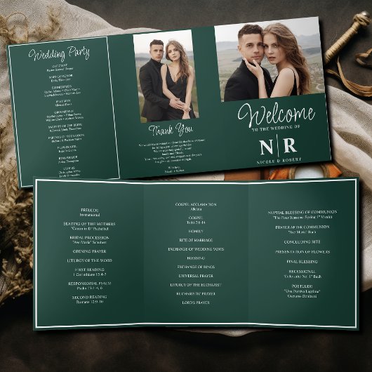 Elegant Wedding Monogram Tri-Fold Wedding Program Dreifach Gefaltete Urlaubskarte