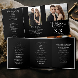 Elegant Wedding Monogram Tri-Fold Wedding Program Dreifach Gefaltete Urlaubskarte