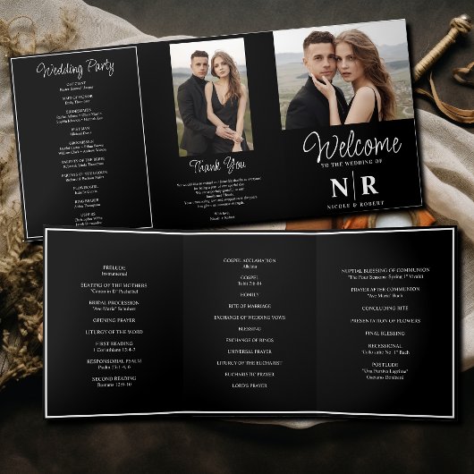 Elegant Wedding Monogram Tri-Fold Wedding Program Dreifach Gefaltete Urlaubskarte