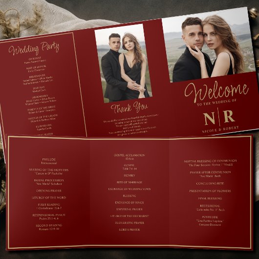 Elegant Wedding Monogram Tri-Fold Wedding Program Dreifach Gefaltete Urlaubskarte