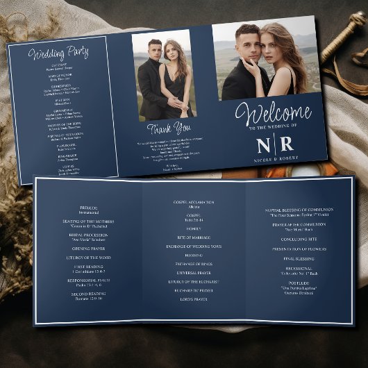 Elegant Wedding Monogram Tri-Fold Wedding Program Dreifach Gefaltete Urlaubskarte