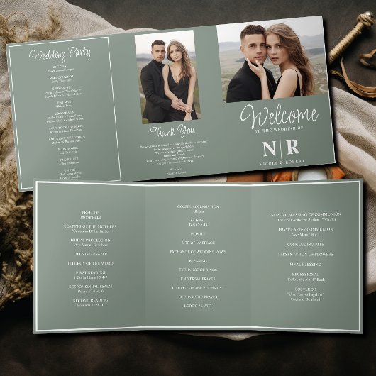 Elegant Wedding Monogram Tri-Fold Wedding Program Dreifach Gefaltete Urlaubskarte