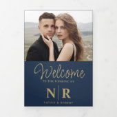 Elegant Wedding Monogram Tri-Fold Wedding Program Dreifach Gefaltete Urlaubskarte (Cover)