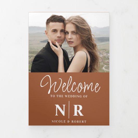 Elegant Wedding Monogram Tri-Fold Wedding Program Dreifach Gefaltete Urlaubskarte (Cover)