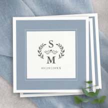 Elegant Wedding Monogram Wappen Wreath Dusty Blue