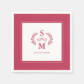Elegant Wedding Monogram Wappen Wreath Magenta Red Serviette (Vorderseite)