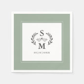 Elegant Wedding Monogram Wappen Wreath Sage Green Serviette (Vorderseite)