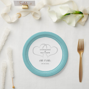 Elegant Wedding Mr & Mrs Aqua White Hearts Extrava Pappteller