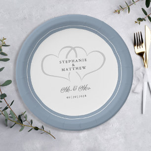 Elegant Wedding Mr & Mrs Dusty Blue Chic Hearts Pappteller
