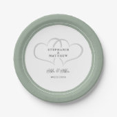Elegant Wedding Mr. & Mrs Rustic Sage Green Hearts Pappteller (Vorderseite)