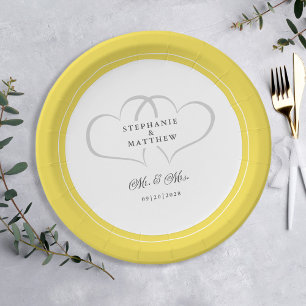 Elegant Wedding Mr. & Mrs. Yellow White Hearts Pappteller
