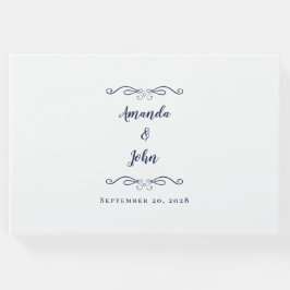 Elegant Wedding Navy Blue Calligraphy Moderner Chi Gästebuch