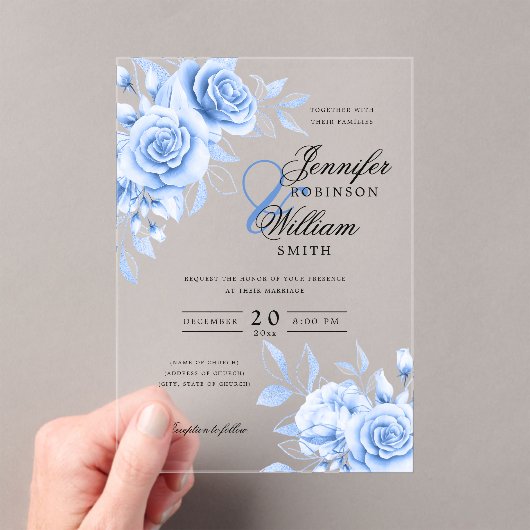 Elegant Wedding Navy Blue Rose Blumenthema Acryleinladungen (Insitu (Handheld))