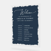 Elegant Wedding Navy Blue Willkommen und Timeline Acrylschild (Winkel)