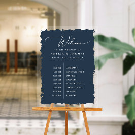Elegant Wedding Navy Blue Willkommen und Timeline Acrylschild