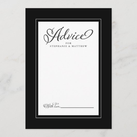 Elegant Wedding Newlywed Wish Black Border Hinweiskarte (Vorderseite)