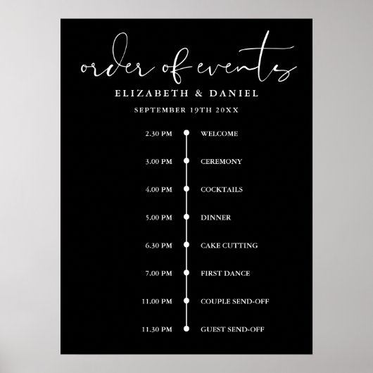 Elegant Wedding Order Of Events Timeline Sign Poster (Vorne)