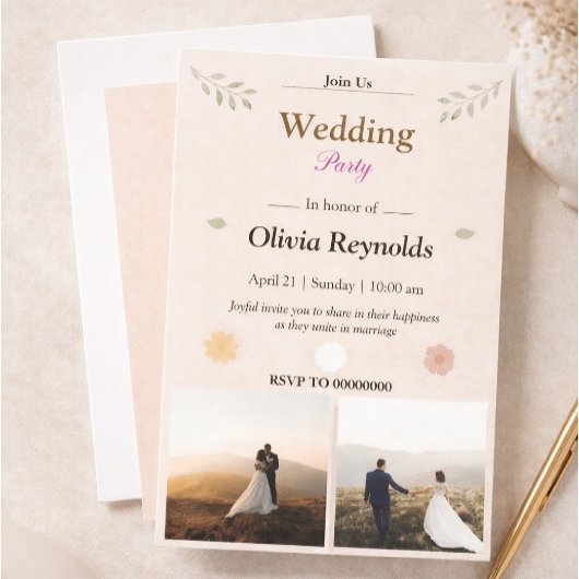 Elegant Wedding Party Invitation with Photo Einladung