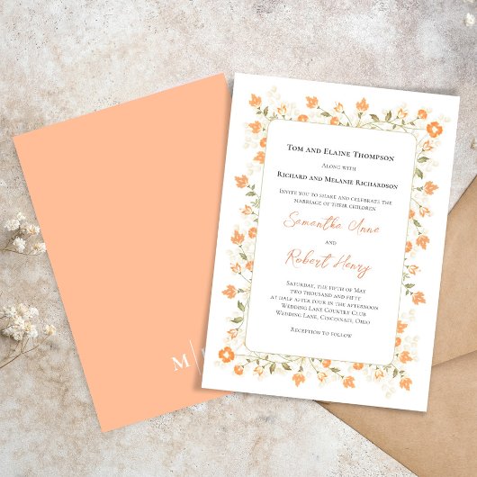 Elegant Wedding Peach Blumengrün Einladung