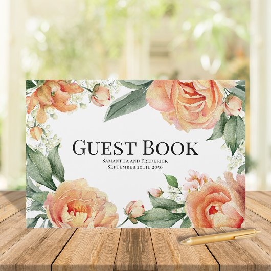 Elegant Wedding Peach Floral Gästebuch