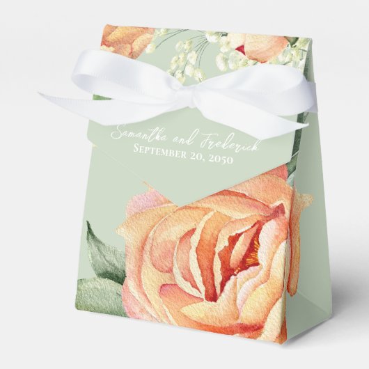 Elegant Wedding Peach floral Green Geschenkschachtel (Vorderseite)