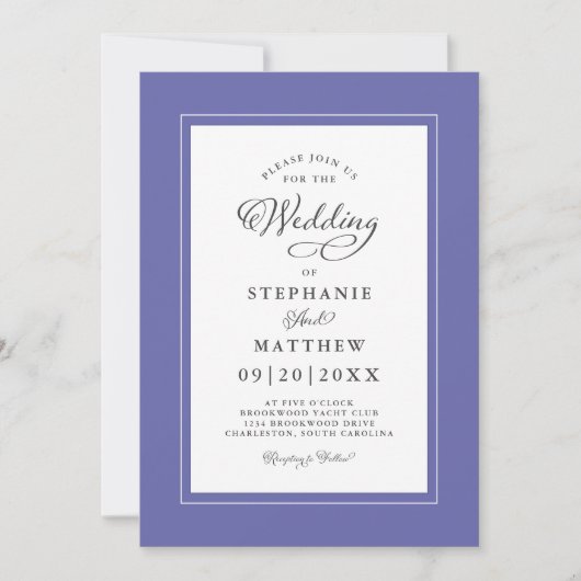 Elegant Wedding Periwinkle Blue Modern Calligraphy Einladung (Vorderseite)