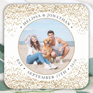 Elegant Wedding Personalized Gold Glitter Photo Quadratischer Aufkleber