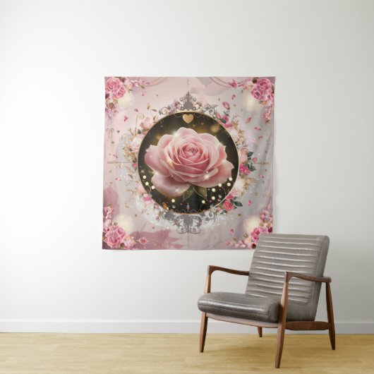 Elegant Wedding Pink Rose Mural #5 Wandteppich (Beispiel)