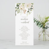 Elegant Wedding Program Greenery White Floral Programm (Stehend Vorderseite)