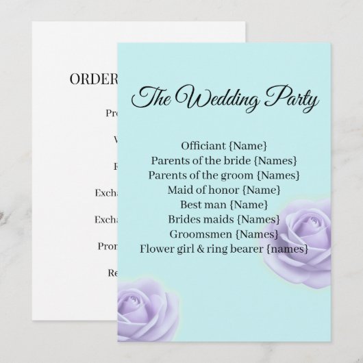 Elegant Wedding Program & Wedding Party Guide Einladung (Vorne/Hinten)