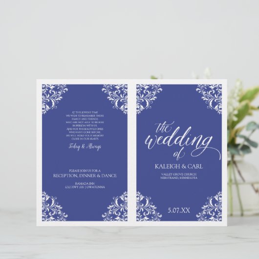 Elegant Wedding Programs - Nadine (Royal Blue) (Stehend Vorderseite)
