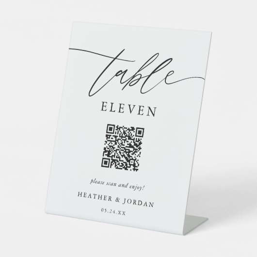 Elegant Wedding QR Code Tischnummern Sockelschild (Vorderseite)