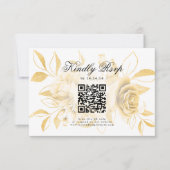 Elegant Wedding QR Code UAWG Gold Floral RSVP Karte (Vorderseite)