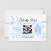 Elegant Wedding QR Code UAWG Navy Blue Floral RSVP Karte (Vorderseite)