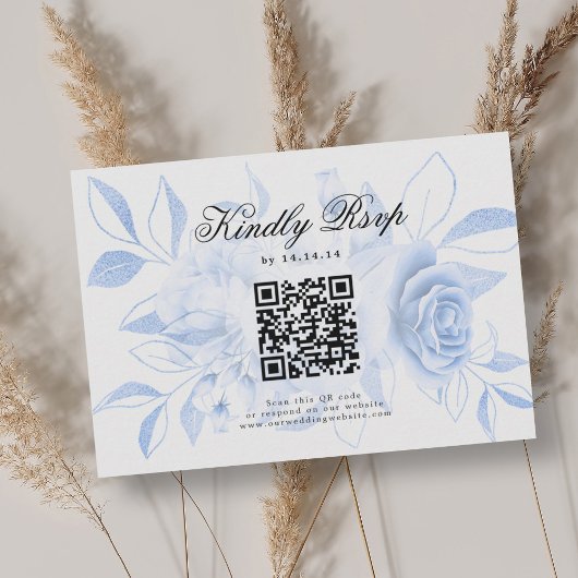 Elegant Wedding QR Code UAWG Navy Blue Floral RSVP Karte