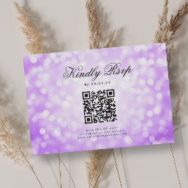 Elegant Wedding QR UAWG Bokeh Lights Lila RSVP Karte