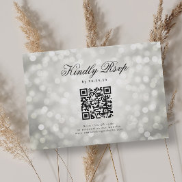 Elegant Wedding QR UAWG Bokeh Lights Silver RSVP Karte