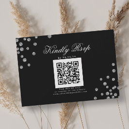 Elegant Wedding QR UAWG Silver Confetti Black RSVP Karte