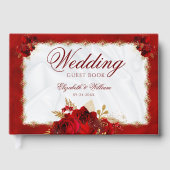 Elegant Wedding Red Gold White Floral Gästebuch (Vorderseite)