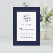 Elegant Wedding Reply Chic Enclosure Dark Blue RSV RSVP Karte (Stehend Vorderseite)