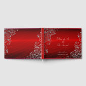 Elegant Wedding Ruby Red Silver Gray Wirbel Script Gästebuch (Voll)