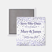 Elegant Wedding Save the Date Blue Glitzer Sparkle Magnet (Vorderseite/Rückseite)