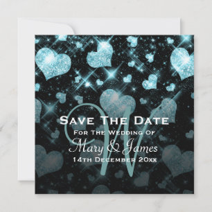 Elegant Wedding Save the Date Glitzer Heart Blue