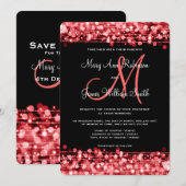 Elegant Wedding Save the Date Glitzern Red Einladung (Vorne/Hinten)