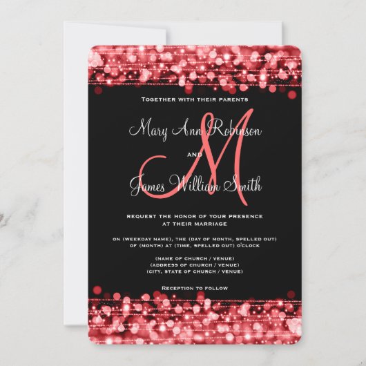 Elegant Wedding Save the Date Glitzern Red Einladung (Vorderseite)