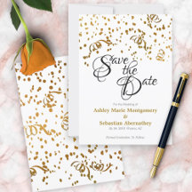 Elegant Wedding Save the Date Gold Confetti